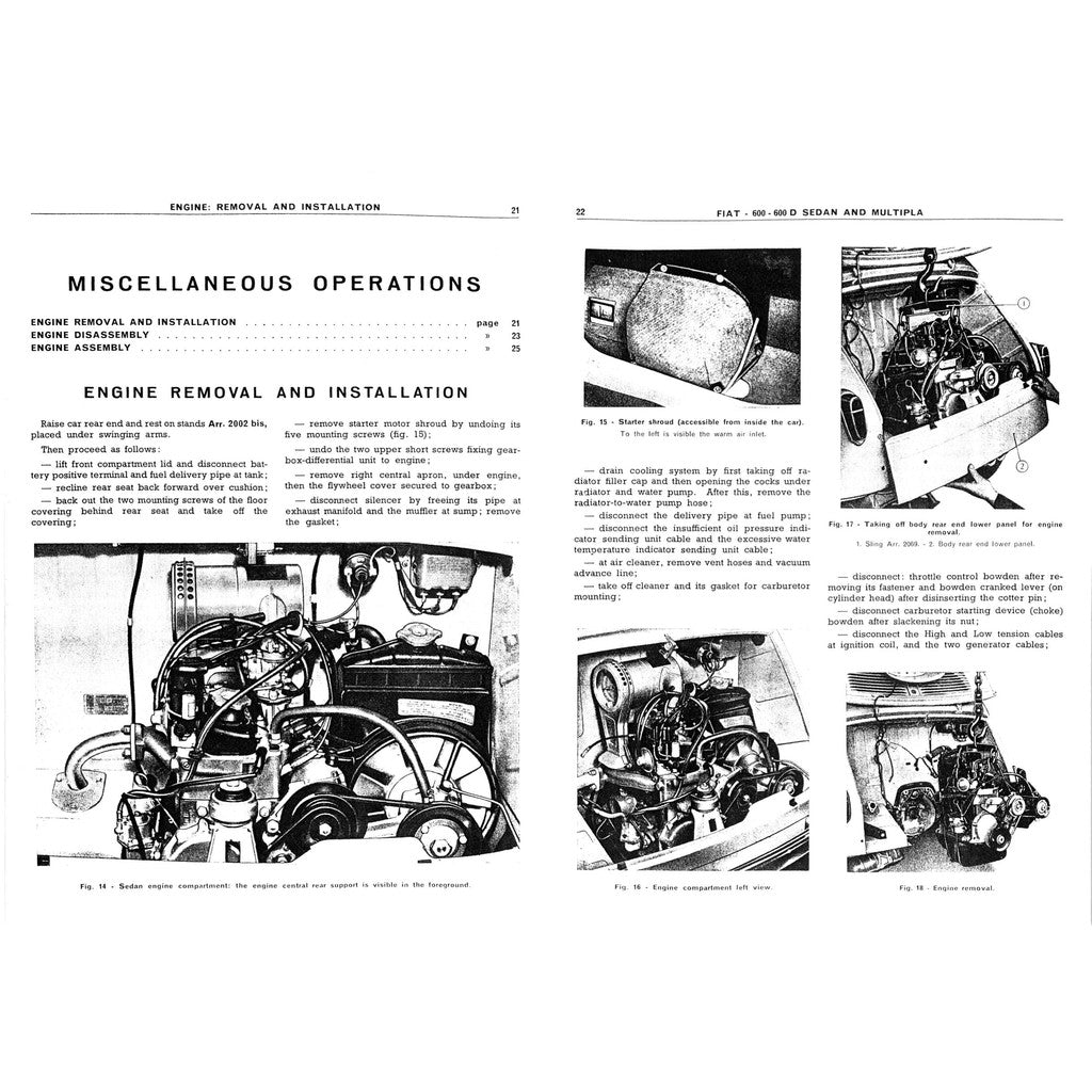 FIAT 600 SEDAN & MULTIPLA (1955-1969) SERVICE WORKSHOP MANUAL + INSTRUCTION MANUAL + PARTS LIST