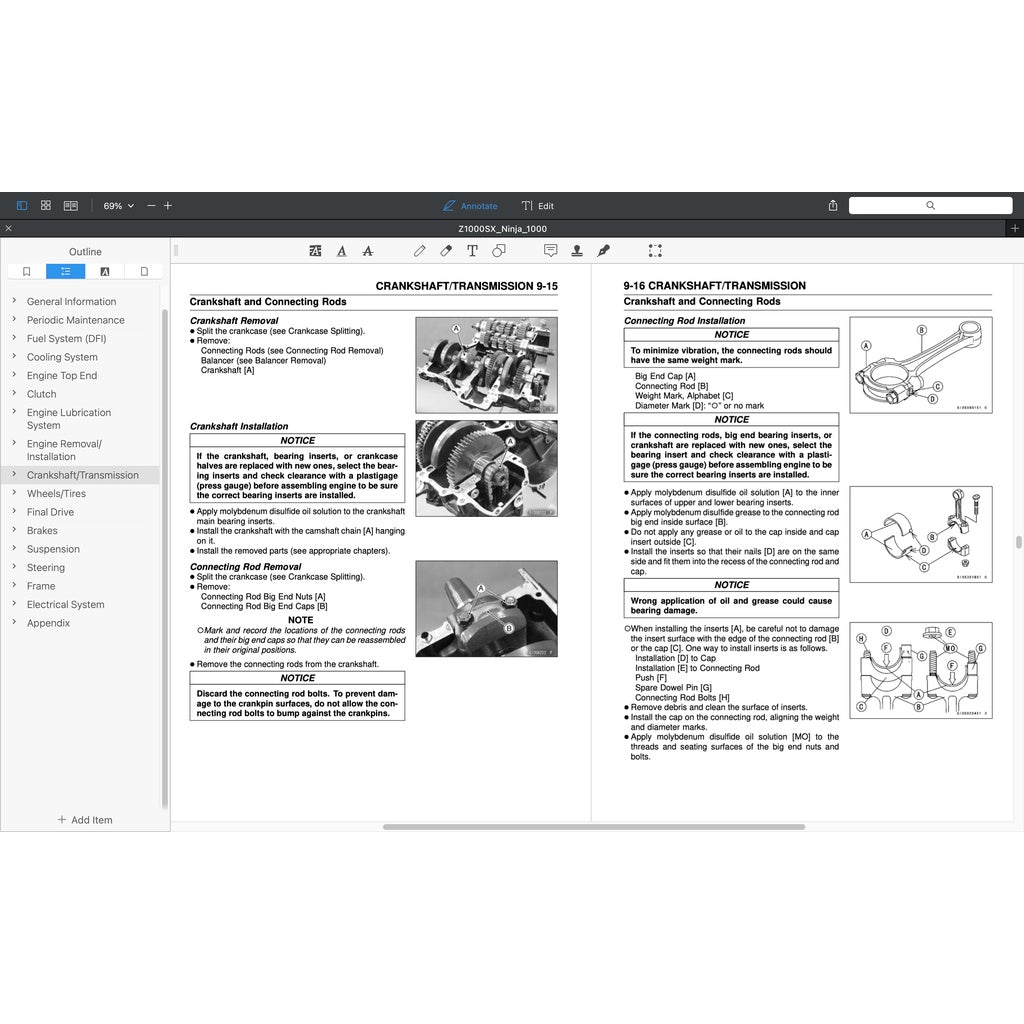 KAWASAKI NINJA Z1000 SX (2017-2019) SERVICE WORKSHOP MANUAL + PARTS CATALOGUE + OWNER'S MANUAL