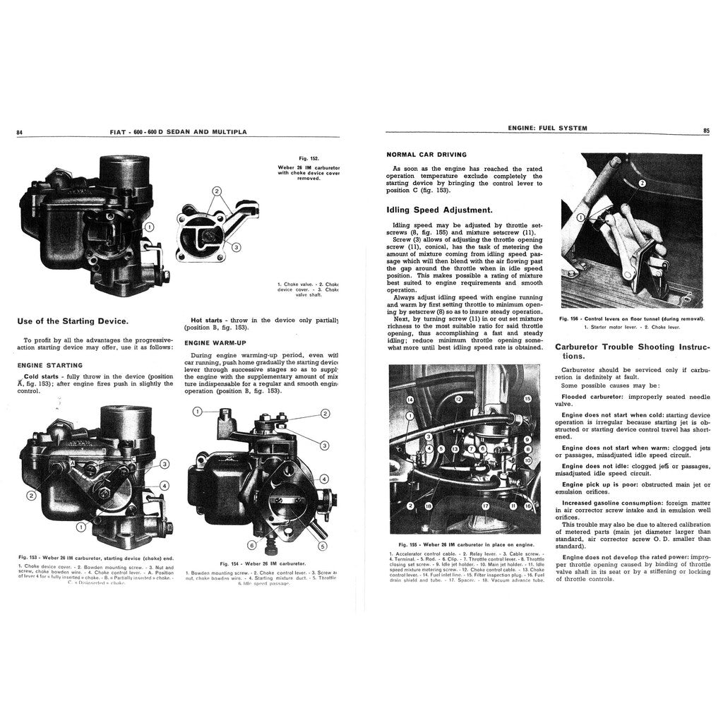 FIAT 600 SEDAN & MULTIPLA (1955-1969) SERVICE WORKSHOP MANUAL + INSTRUCTION MANUAL + PARTS LIST