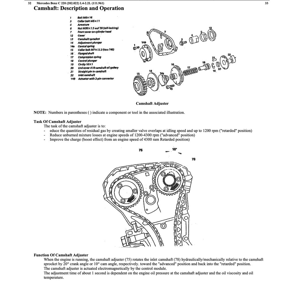 MERCEDES BENZ C-CLASS W202 M111 (1993-2000) SERVICE WORKSHOP MANUAL