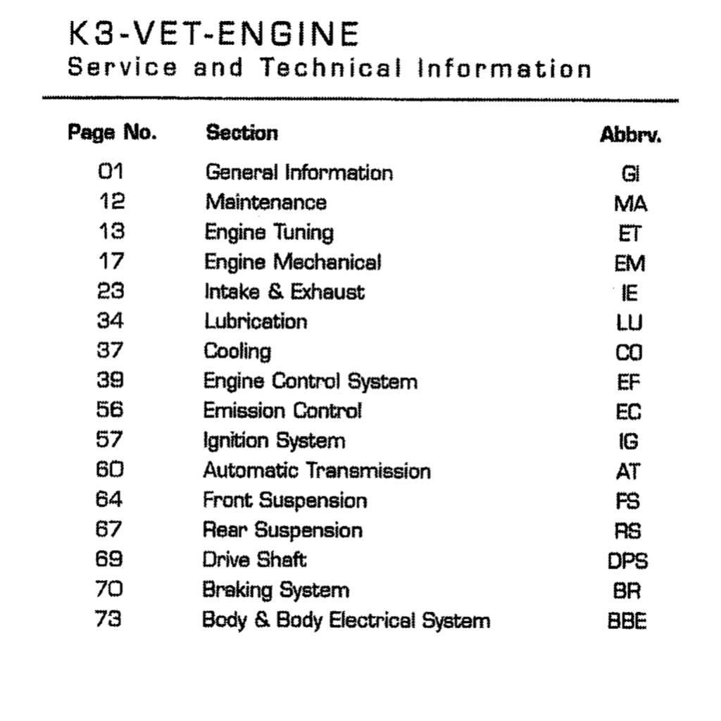 DAIHATSU ENGINE K3-VE/VE2/VET SERVICE MANUAL