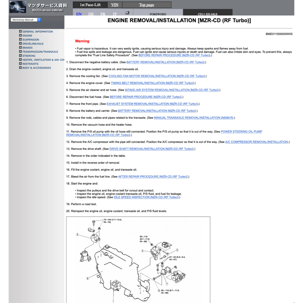 MAZDA MPV PREMACY LW (1999-2006) SERVICE WORKSHOP MANUAL