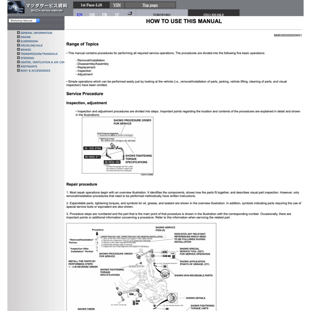 MAZDA MPV PREMACY LW (1999-2006) SERVICE WORKSHOP MANUAL
