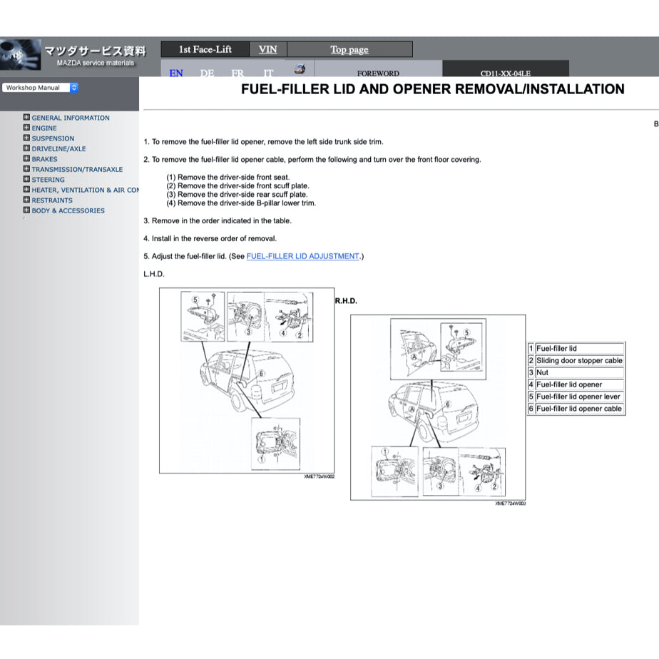MAZDA MPV PREMACY LW (1999-2006) SERVICE WORKSHOP MANUAL