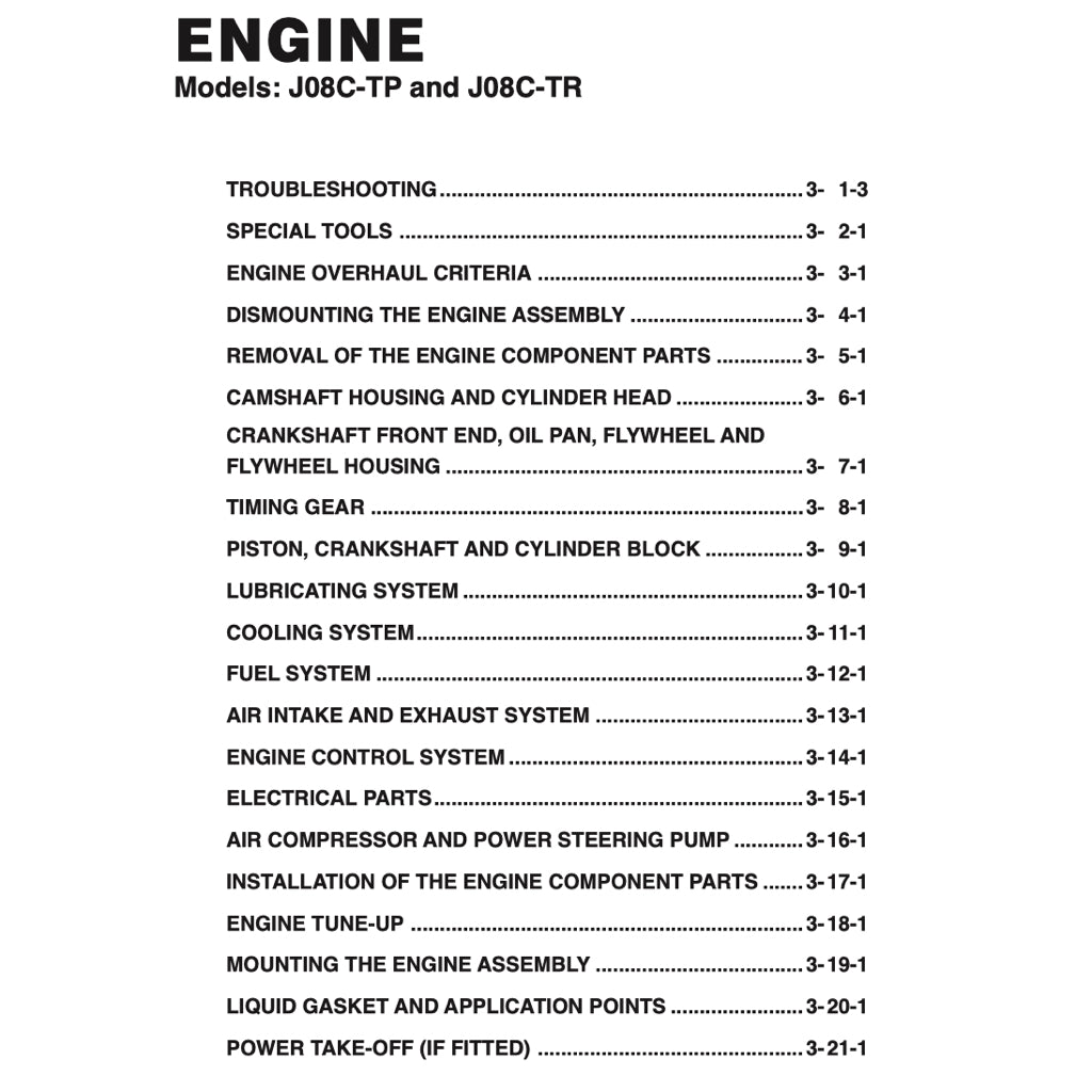 HINO ENGINE J08C-TP/TR WORKSHOP SERVICE REPAIR MANUAL