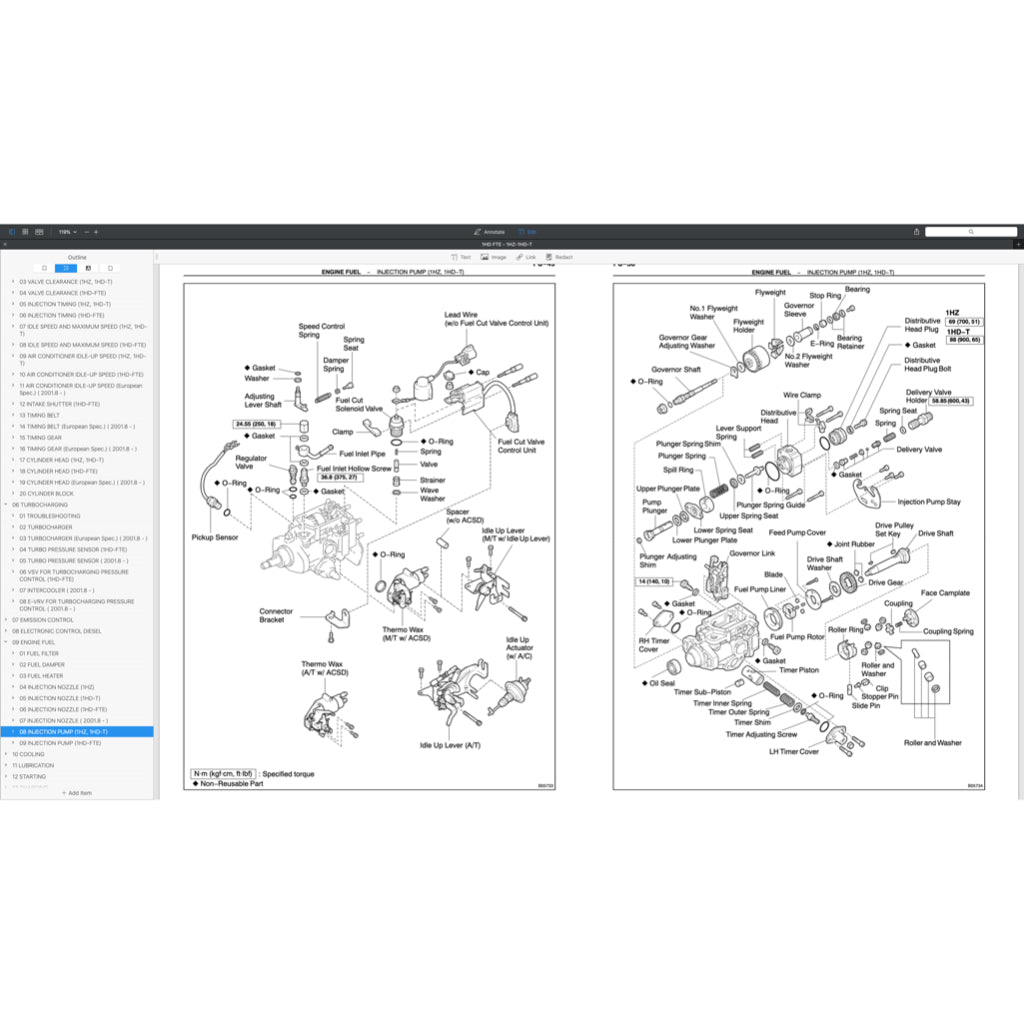 TOYOTA ENGINE 1HD-T / 1HD-FT / 1 HD-FTE / 1HZ SERVICE REPAIR WORKSHOP MANUAL
