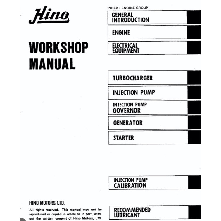 HINO ENGINE EH700 WORKSHOP SERVICE REPAIR MANUAL + PARTS CATALOGUE