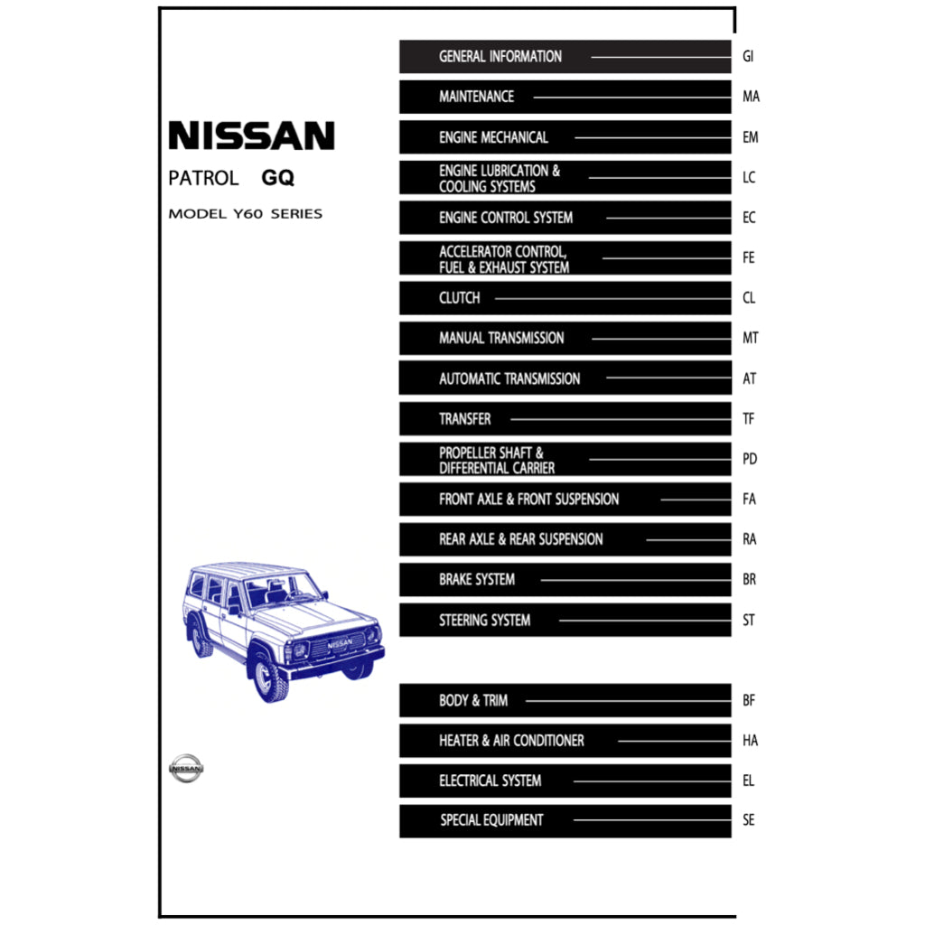 NISSAN PATROL Y60 GQ (1987-1997) SERVICE WORKSHOP MANUAL