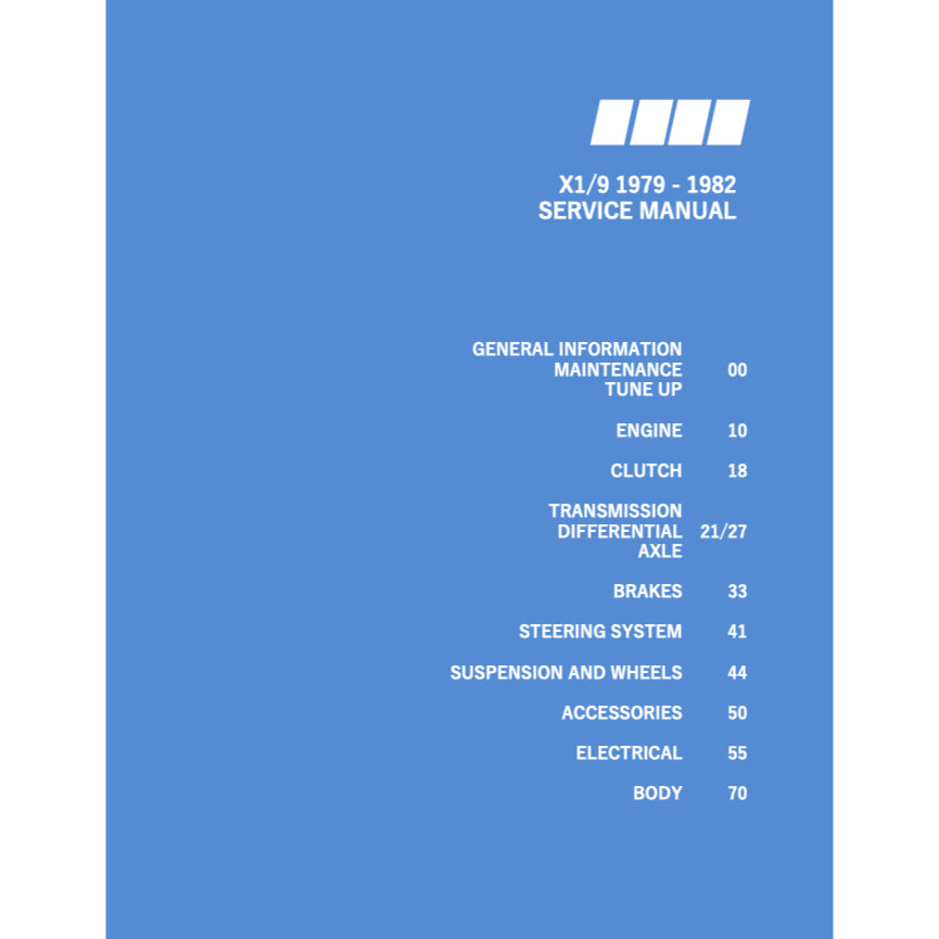 FIAT X-1/9 (1974-1989) SERVICE WORKSHOP MANUAL + PARTS CATALOGUE