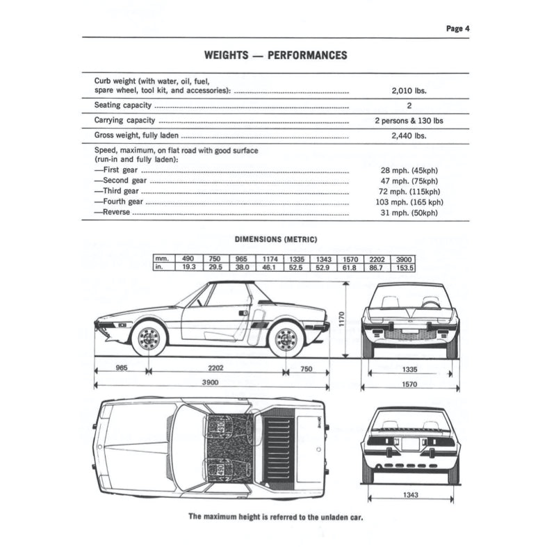FIAT X-1/9 (1974-1989) SERVICE WORKSHOP MANUAL + PARTS CATALOGUE