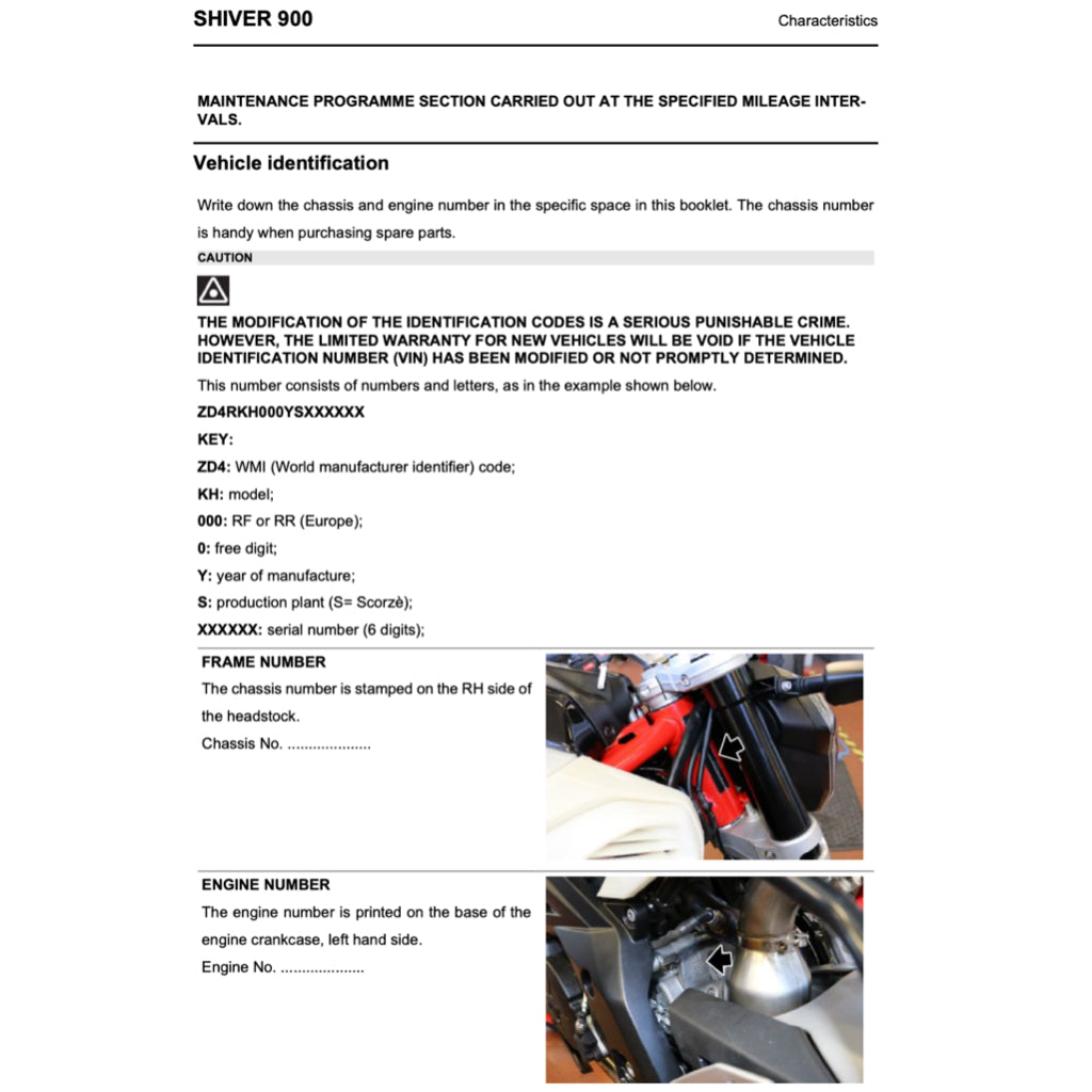 APRILIA SHIVER 900 (2017-2020) SERVICE WORKSHOP MANUAL + PARTS CATALOGUE + OWNER'S MANUAL