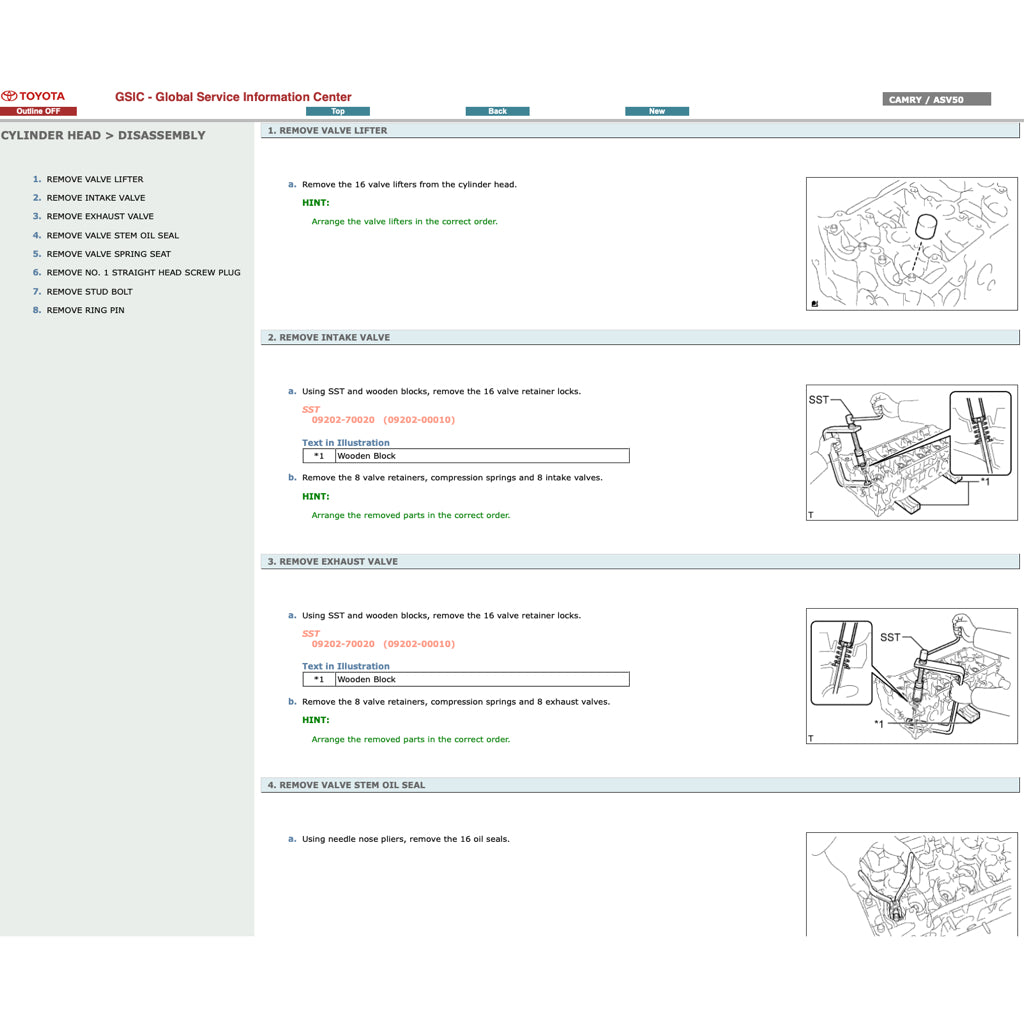 TOYOTA CAMRY ACV ASV 50/51 (2012-2017) ONLINE SERVICE WORKSHOP MANUAL