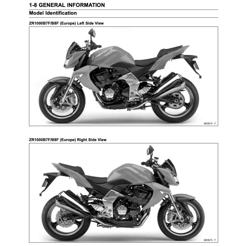 KAWASAKI Z1000 (2007-2009) SERVICE WORKSHOP MANUAL + OWNER'S MANUAL
