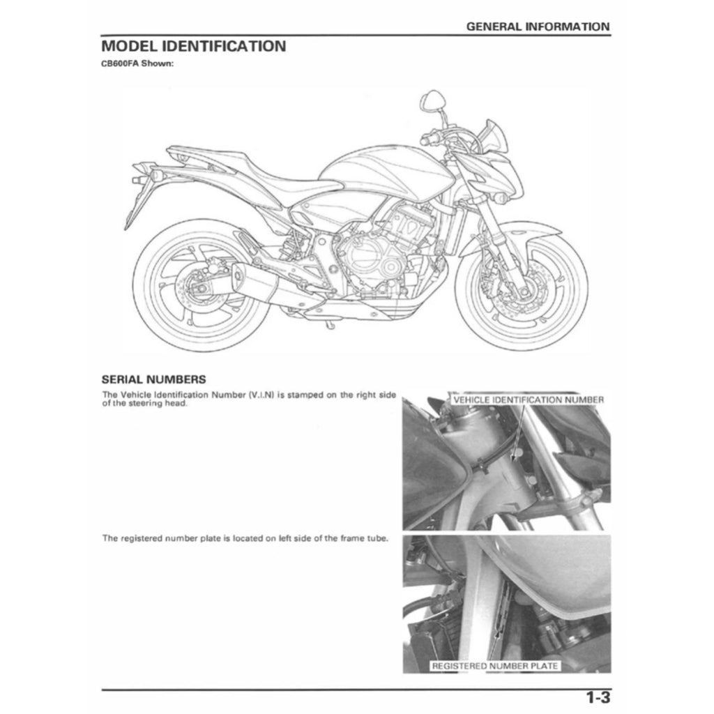 HONDA CB600F/FA HORNET (2007-2013) SERVICE WORKSHOP MANUAL + OWNER MANUAL