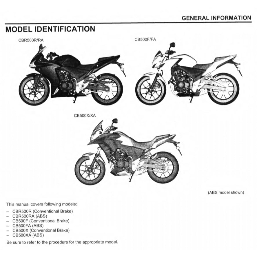 HONDA CB500X (2013-2018) SERVICE WORKSHOP MANUAL + PARTS CATALOGUE + OWNER'S MANUAL