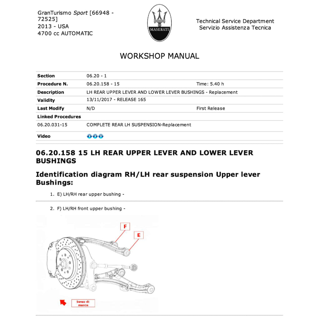 MASERATI GRANTURISMO SPORT M145 (2007-2019) SERVICE WORKSHOP MANUAL