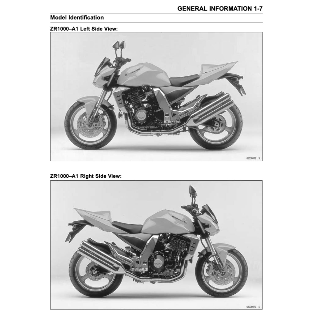 KAWASAKI Z1000 (2003-2006) SERVICE WORKSHOP MANUAL + PARTS CATALOGUE + OWNER'S MANUAL