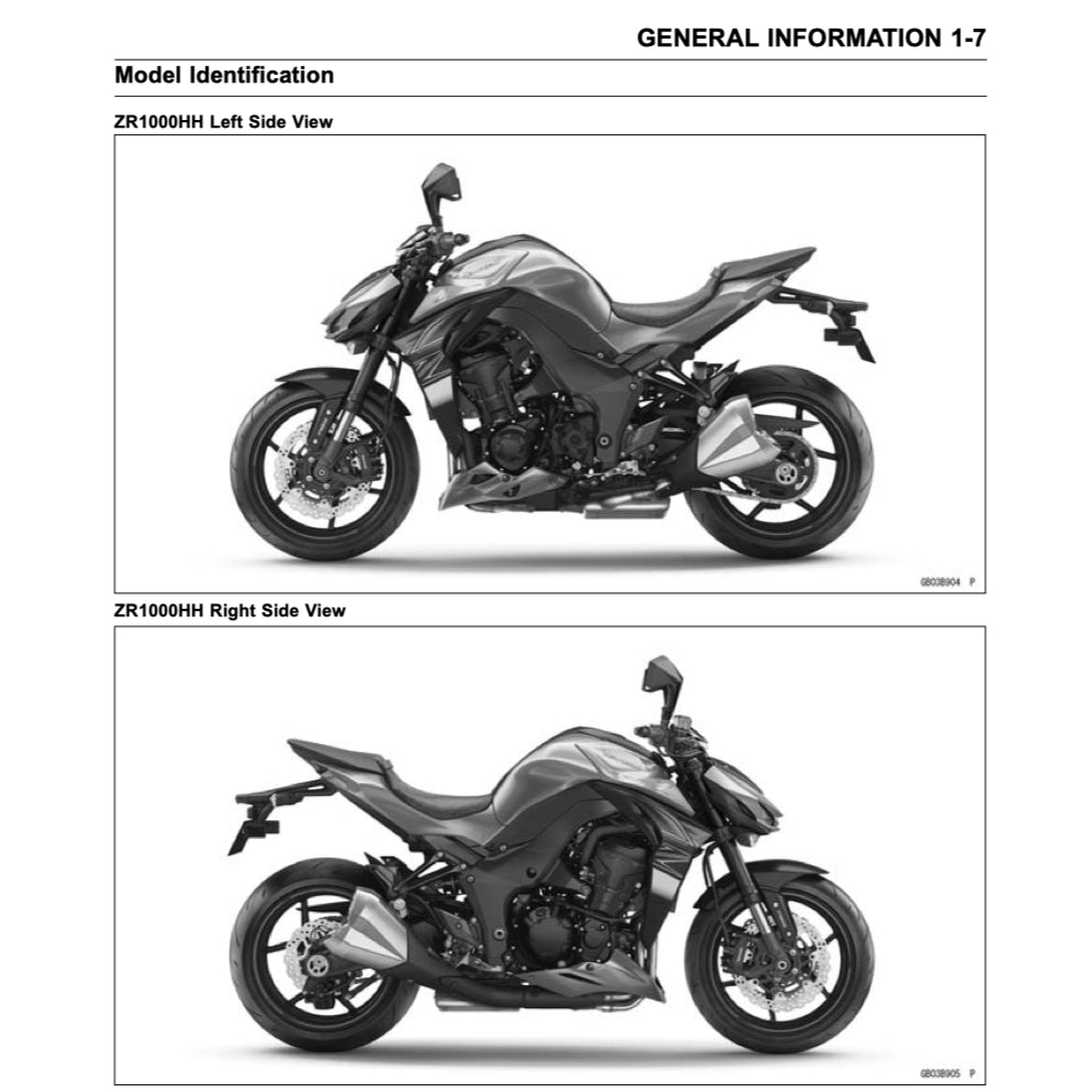 KAWASAKI Z1000 (2017-2022) SERVICE WORKSHOP MANUAL + PARTS CATALOGUE + OWNER'S MANUAL