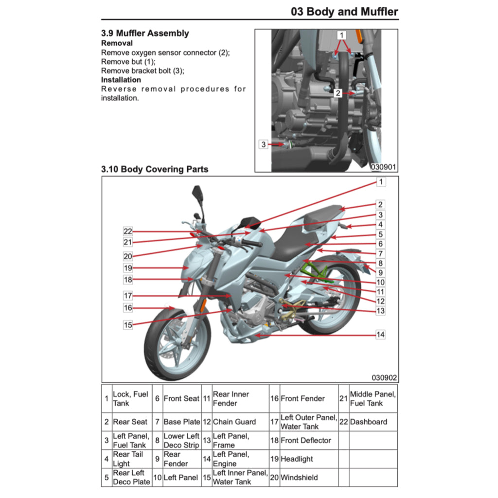 CFMOTO 300NK (2020-2024) SERVICE WORKSHOP MANUAL + PARTS CATALOGUE + OWNER'S MANUAL