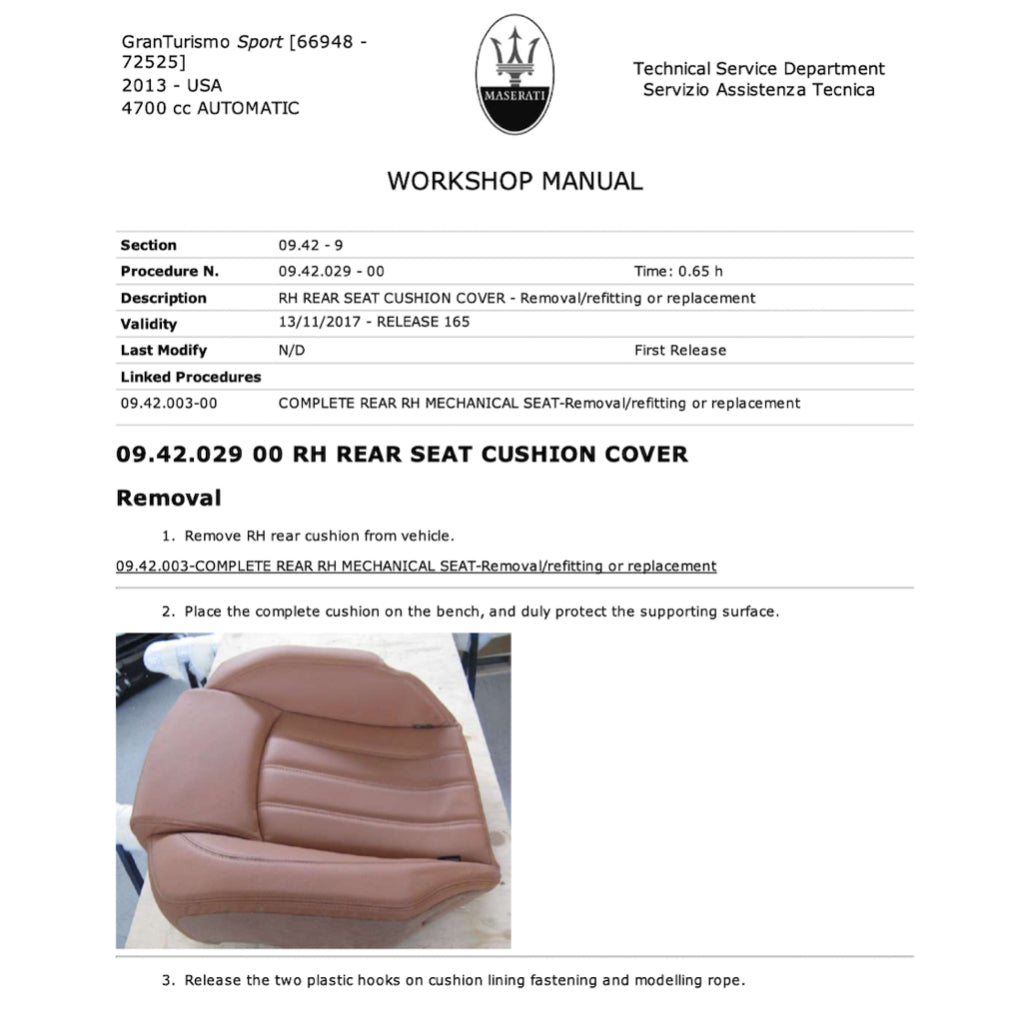 MASERATI GRANTURISMO SPORT M145 (2007-2019) SERVICE WORKSHOP MANUAL