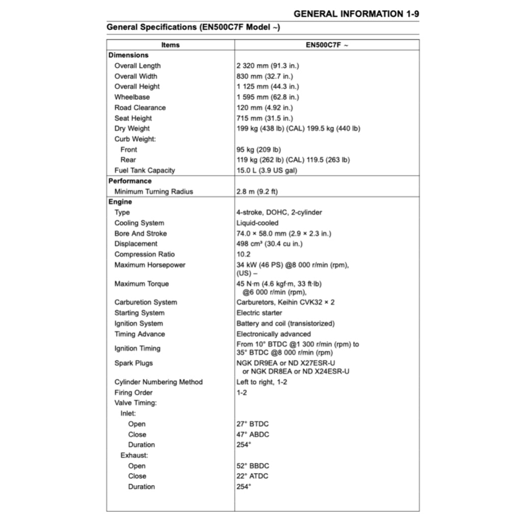 KAWASAKI VULCAN EN500 / LTD (1996-2008) SERVICE WORKSHOP MANUAL