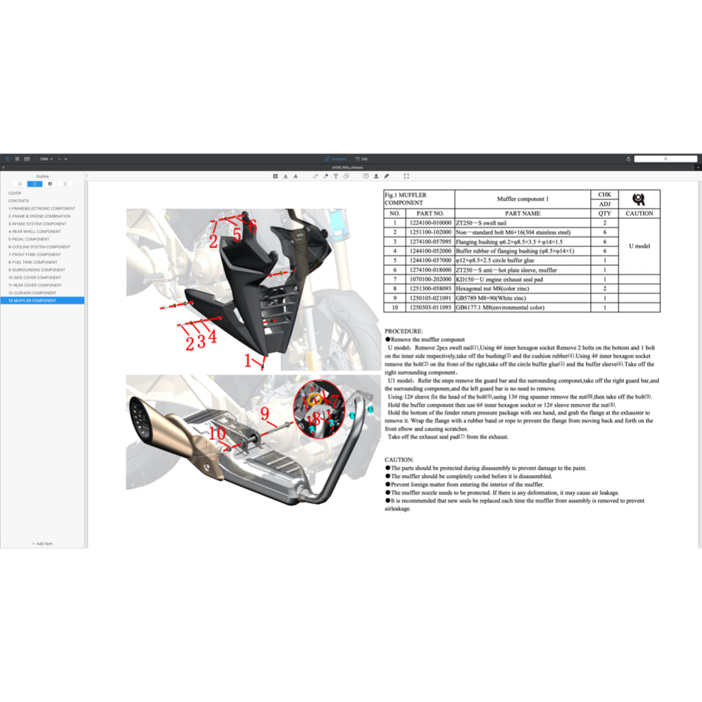ZONTES ZT155 / ZT310 / ZT350 (2021-2023) SERVICE MAINTENANCE MANUAL CUM PARTS CATALOGUE