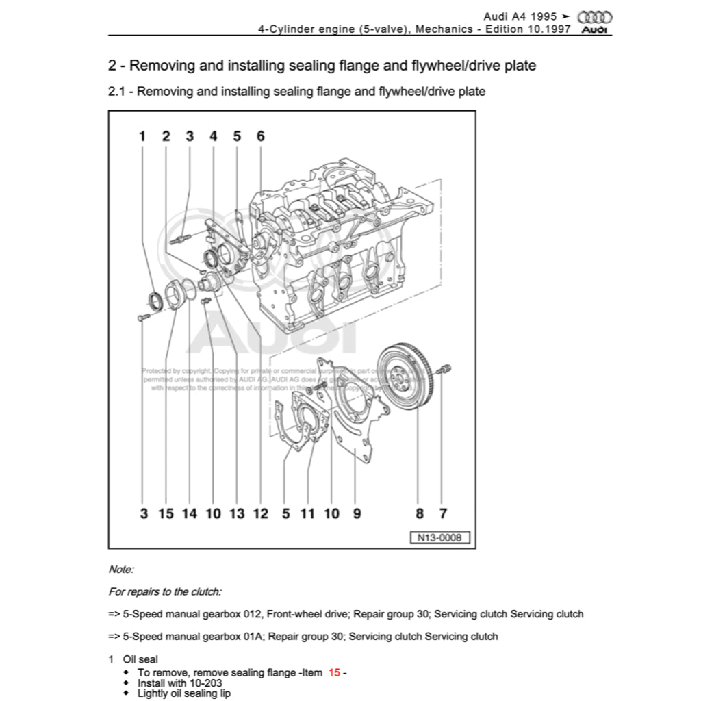 Audi A4 (B5) 1995-2001 SERVICE REPAIR WORKSHOP MANUAL