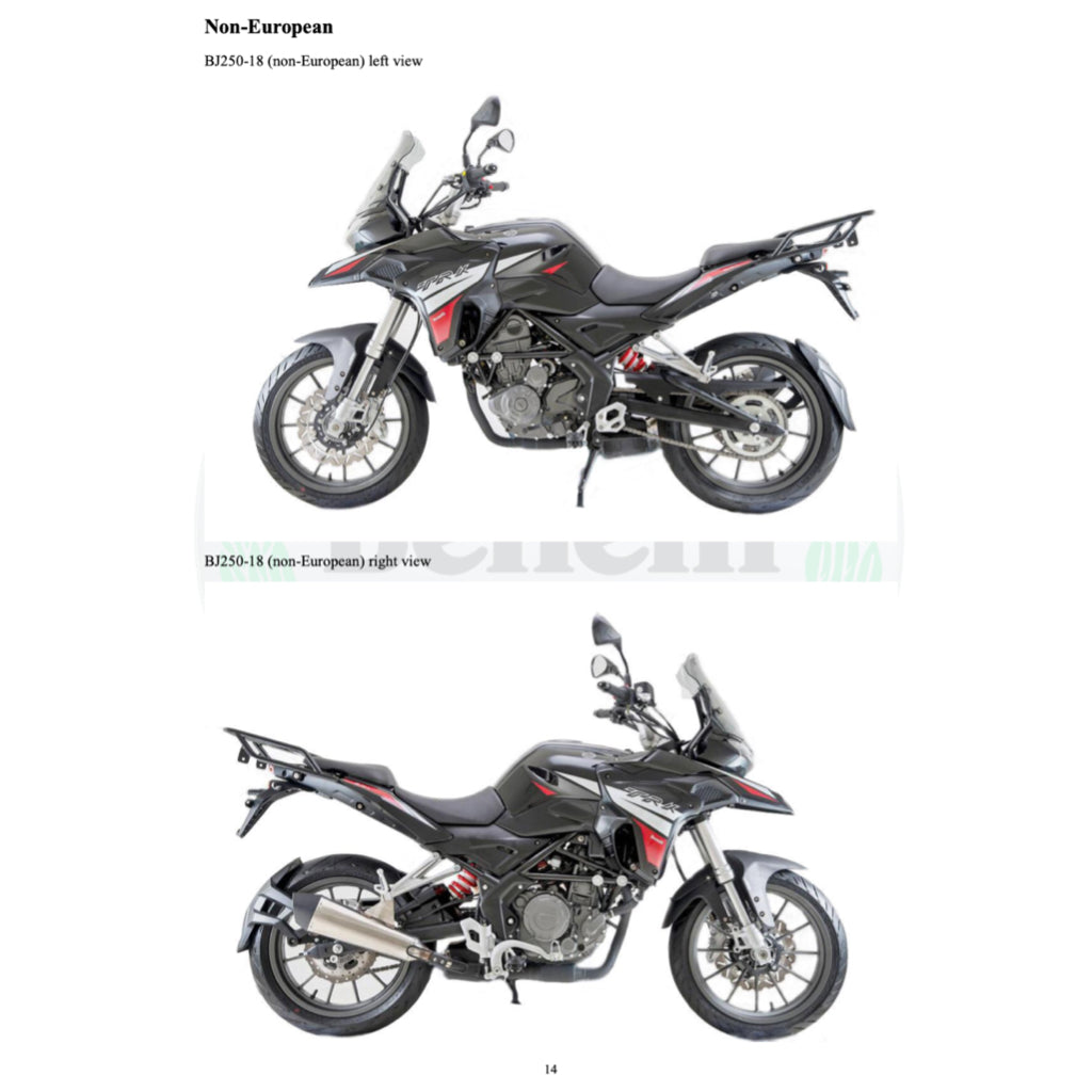 BENELLI TRK 251 (2019+) SERVICE WORKSHOP MANUAL + PARTS CATALOGUE + OWNER MANUAL