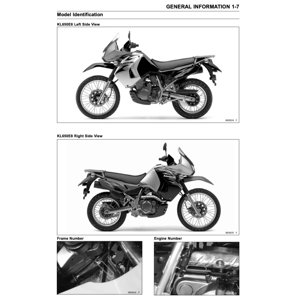 KAWASAKI KLR650 (2008-2021) SERVICE WORKSHOP MANUAL + OWNER'S MANUAL