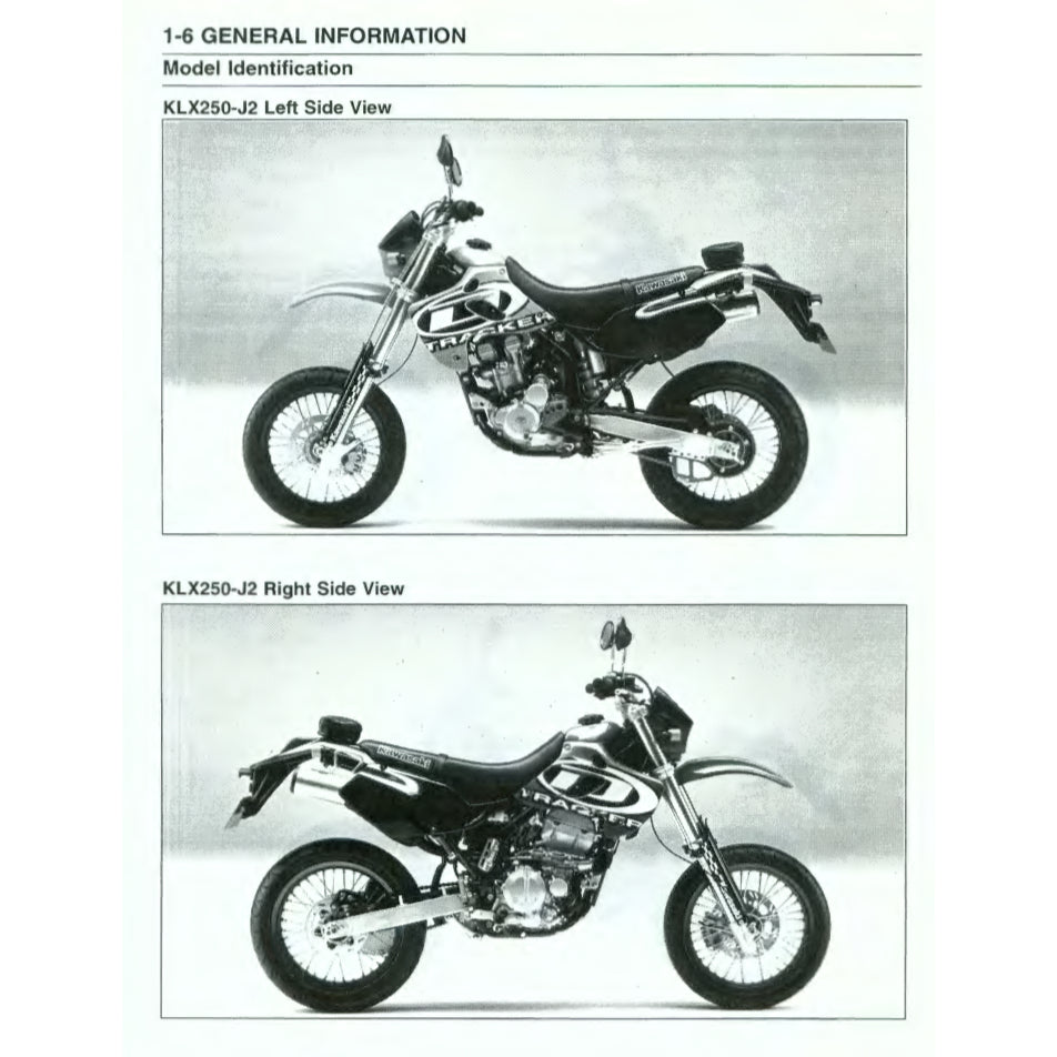 KAWASAKI KLX250 KLX 250 (1993-2007) SERVICE WORKSHOP MANUAL + PARTS CATALOGUE