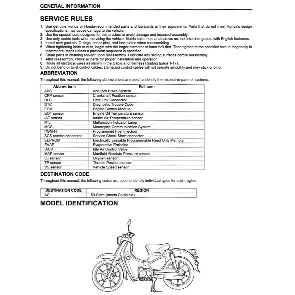 HONDA C125 SUPER CUB (2019+) SERVICE WORKSHOP MANUAL + PARTS CATALOGUE + OWNER'S MANUAL