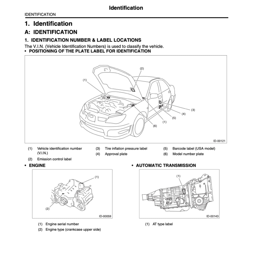 SUBARU IMPREZA WRX STI (2006-2007) SERVICE WORKSHOP MANUAL