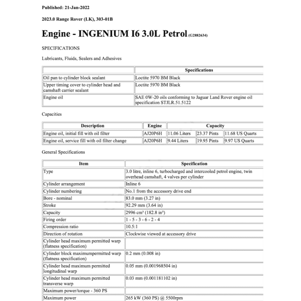 RANGE ROVER L460 (2022+) SERVICE WORKSHOP MANUAL