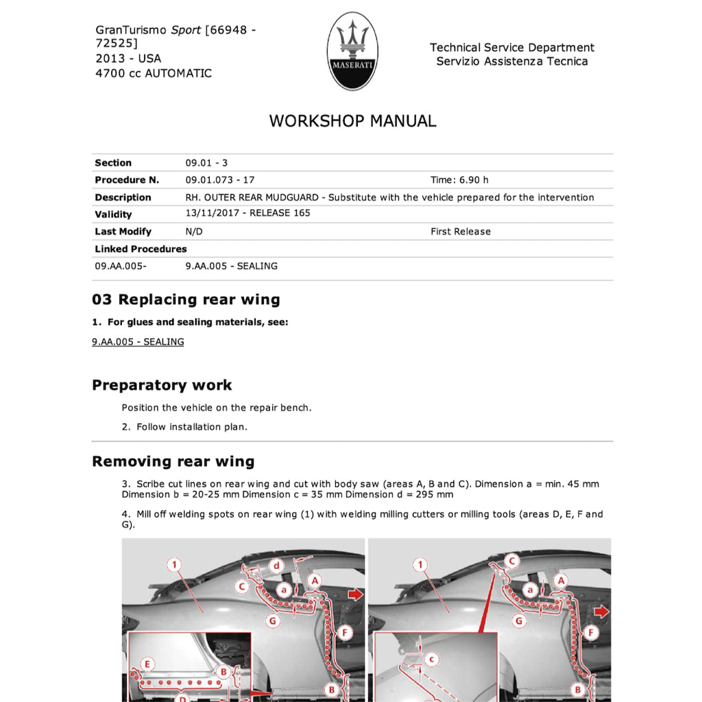 MASERATI GRANTURISMO SPORT M145 (2007-2019) SERVICE WORKSHOP MANUAL