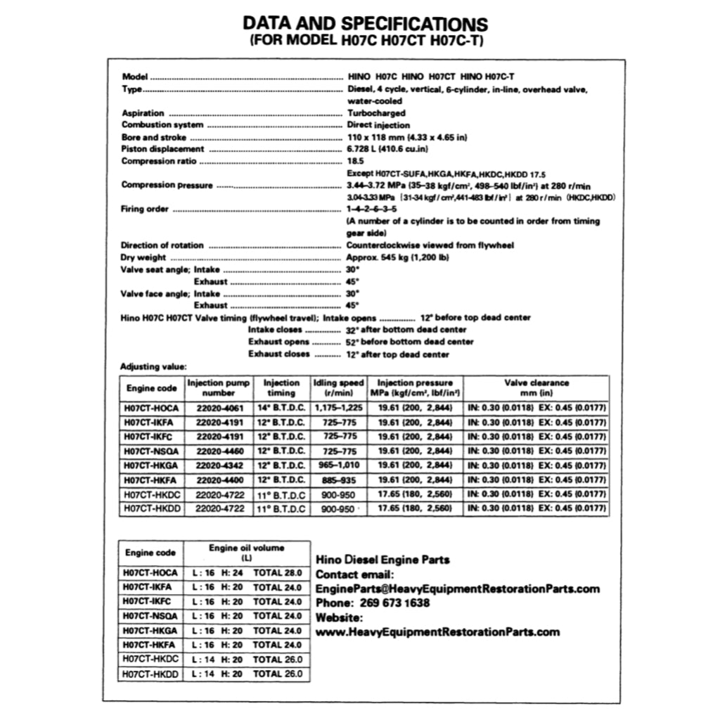 HINO ENGINE H07C H07C-T H07CT SERVICE REPAIR MANUAL