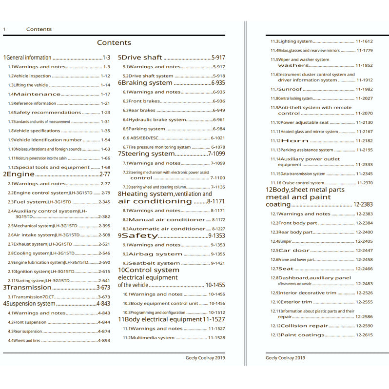 GEELY BINYUE / COOLRAY (2018+) SERVICE WORKSHOP MANUAL