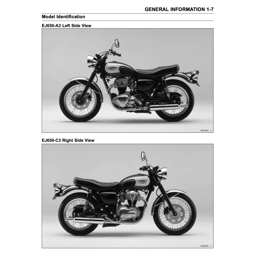 KAWASAKI W650 (1999-2007) SERVICE WORKSHOP MANUAL + OWNER'S MANUAL