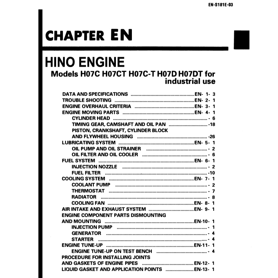 HINO ENGINE H07C H07C-T H07CT SERVICE REPAIR MANUAL