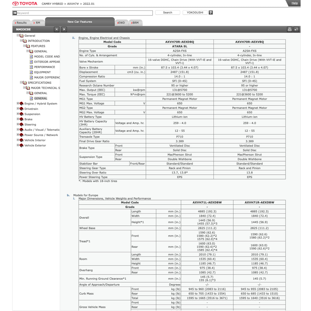 TOYOTA CAMRY HYBRID AXVH70 (2018+) SERVICE WORKSHOP MANUAL