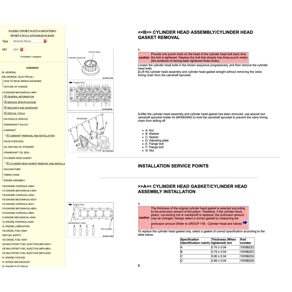 MITSUBISHI PAJERO SPORT II (2009-2016) ONLINE SERVICE WORKSHOP MANUAL