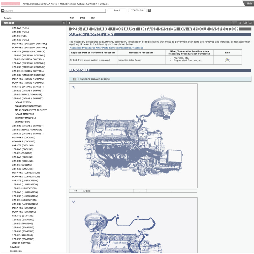 TOYOTA COROLLA ALTIS E210 (2018+) SERVICE WORKSHOP MANUAL