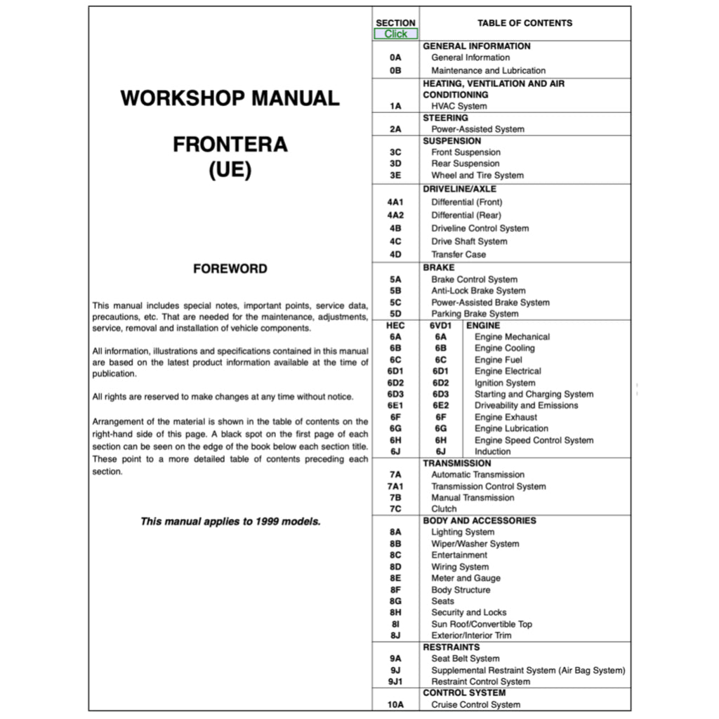 OPEL FRONTERA MK2 (1998-2005) SERVICE WORKSHOP MANUAL