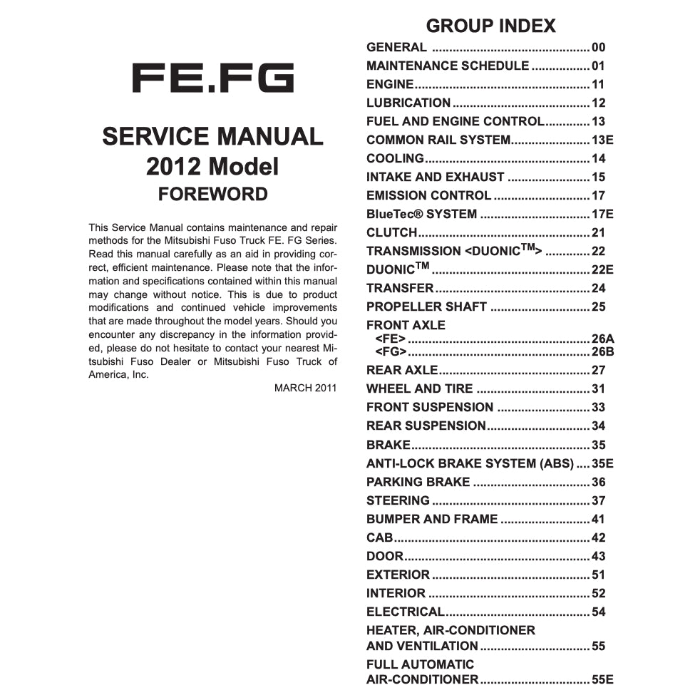 MITSUBISHI FUSO CANTER FEC/FGB (2011+) SERVICE WORKSHOP MANUAL