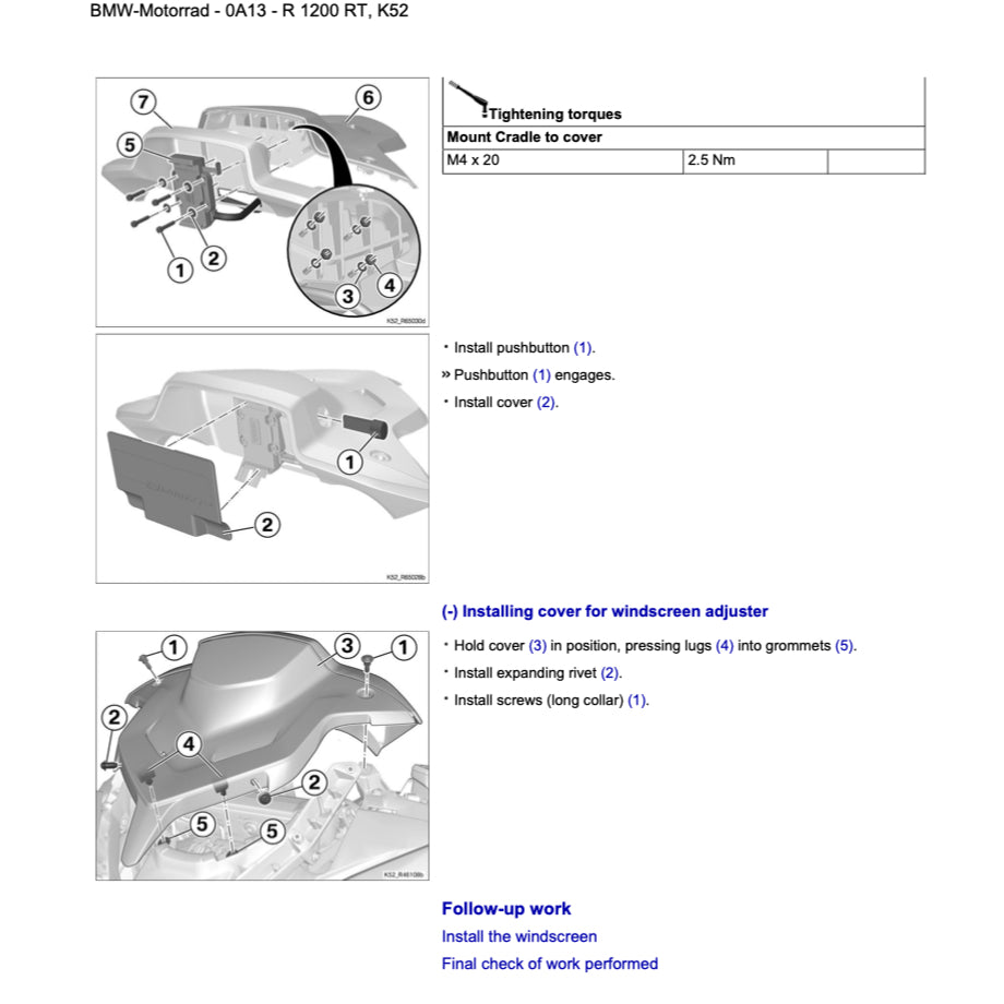 BMW R1200 RT K52 (2014-2018) SERVICE WORKSHOP MANUAL + RIDER'S MANUAL