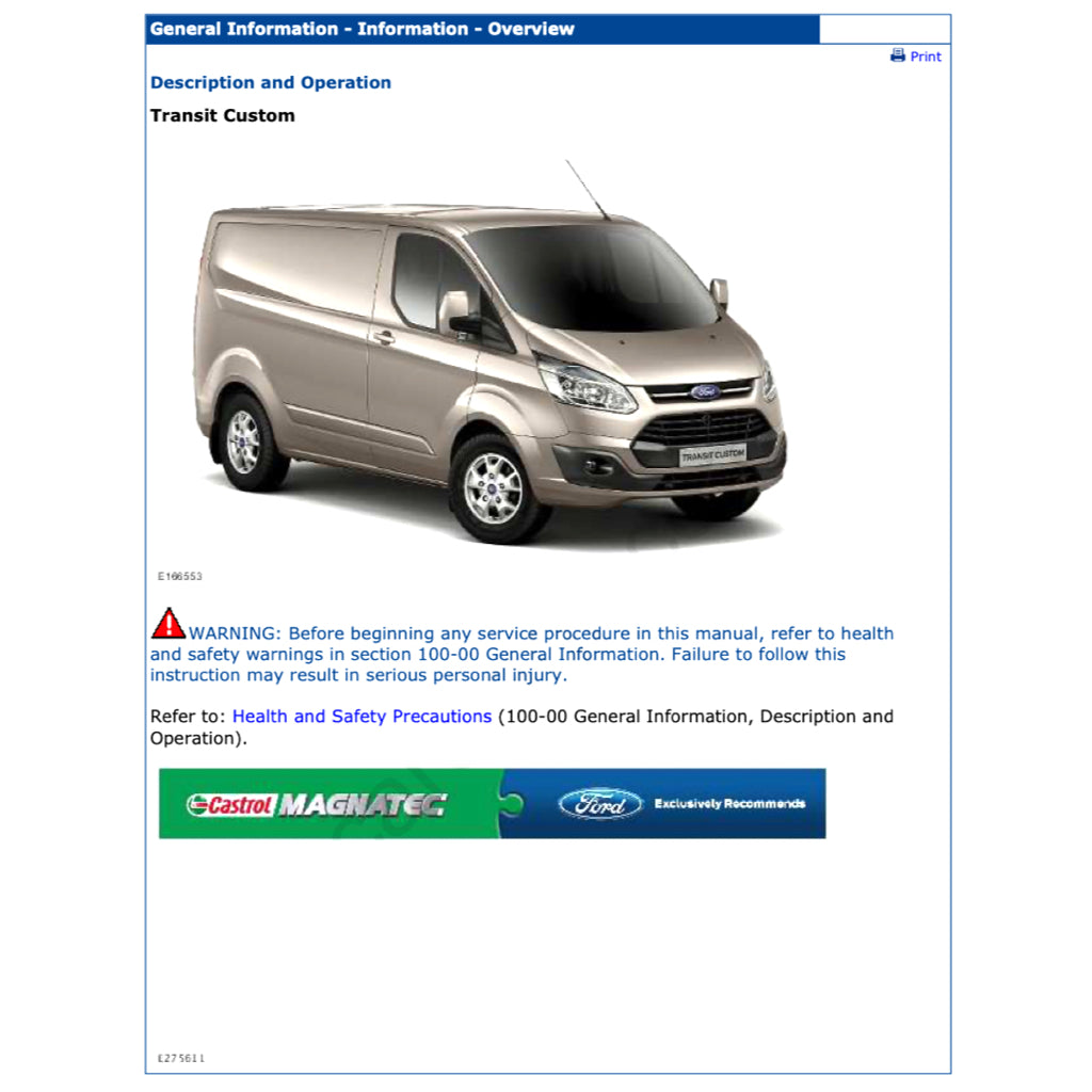 FORD TRANSIT CUSTOM (2012-2022) SERVICE WORKSHOP MANUAL