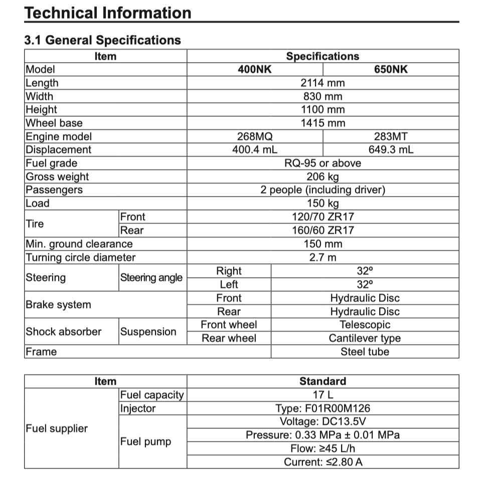 CFMOTO CF650NK CF650-7C (2020-2023) SERVICE WORKSHOP MANUAL + OWNER'S MANUAL