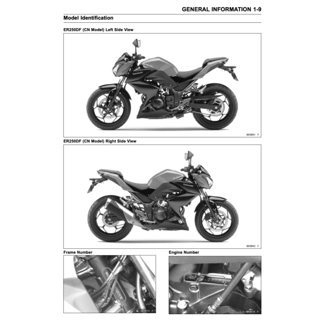 KAWASAKI Z250 (2013-2015) SERVICE WORKSHOP MANUAL + PARTS CATALOGUE + OWNER'S MANUAL