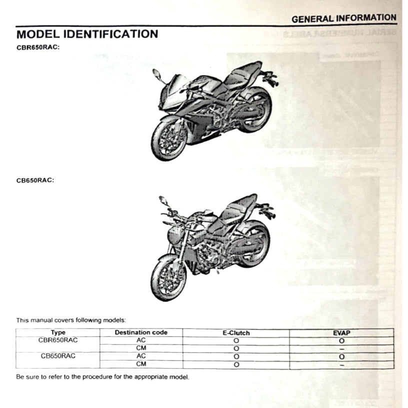 HONDA CB650R RH17 (2024+) SERVICE WORKSHOP MANUAL