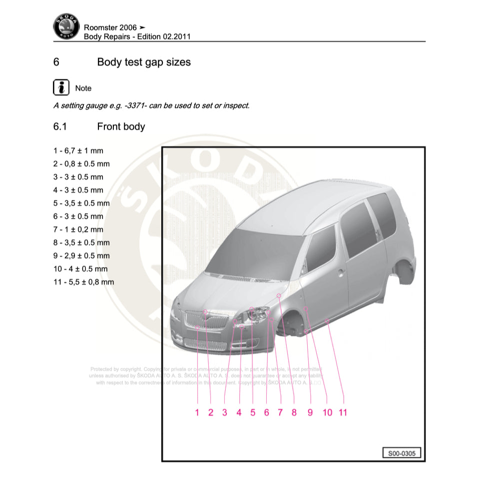 SKODA ROOMSTER 5J (2006-2015) SERVICE WORKSHOP MANUAL