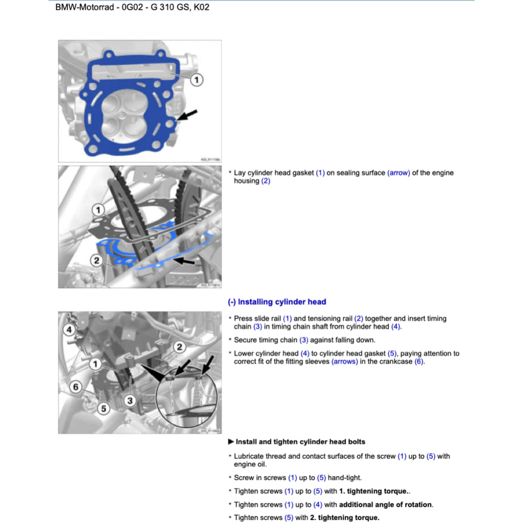 BMW G310 GS K02 (2016-2020) SERVICE WORKSHOP MANUAL + PARTS CATALOGUE + RIDER'S MANUAL